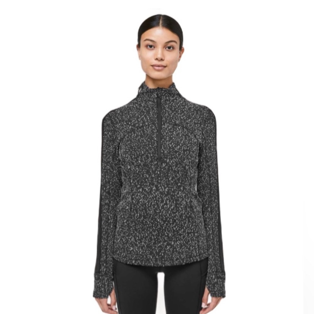 Lululemon | Run Briskly 1/2 Zip Magnetized Jacquard Black White / Black | Size 4